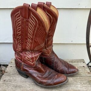 Vintage 70s Tony Lama Eel Skin Blood Red Western Cowboy Boots Black Label 9D